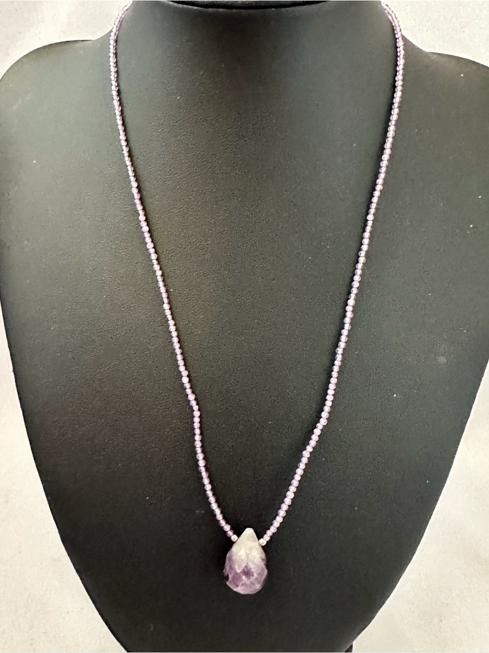 Lavender Bead Necklace with Amethyst Pendant - Women Jewelry